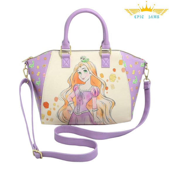 Loungefly Disney Tangled Rapunzel & Pascal Purple Satchel Crossbody Bag New - Picture 1 of 4
